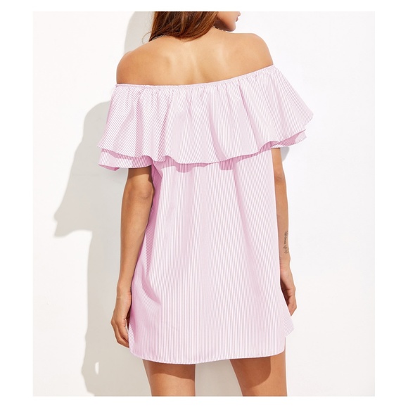 LAST ONE! Pink Striped Off Shoulder Flounce Dress - Picture 4 of 4